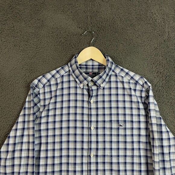 Vineyard Vines Shirt Mens Large Blue Plaid Performance Classic Fit Tucker - Picture 2 of 12